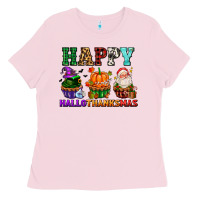 Bubblegum Pink happy hallothanksmas with cupcakes Ladies Tee - AdoDesignShop