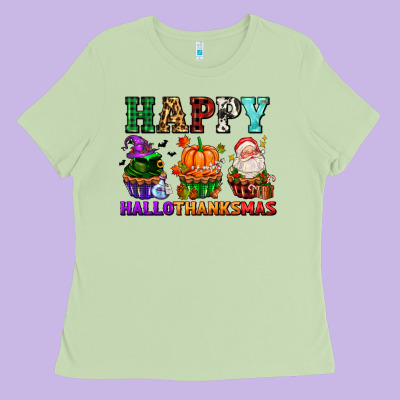 Happy Hallothanksmas With Cupcakes Ladies Tee Designed By Adodesignshop