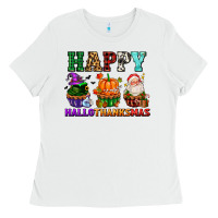 White happy hallothanksmas with cupcakes Ladies Tee - AdoDesignShop