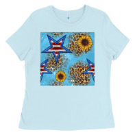 Baby Blue american star and sunflower seamless  pattern Ladies Tee - BundleAndBundleShop
