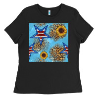Black american star and sunflower seamless  pattern Ladies Tee - BundleAndBundleShop