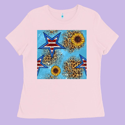 American Star And Sunflower Seamless  Pattern Ladies Tee Designed By Bundleandbundleshop