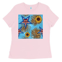 Bubblegum Pink american star and sunflower seamless  pattern Ladies Tee - BundleAndBundleShop