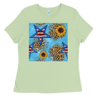 Matcha american star and sunflower seamless  pattern Ladies Tee - BundleAndBundleShop