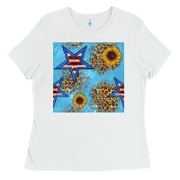 White american star and sunflower seamless  pattern Ladies Tee - BundleAndBundleShop