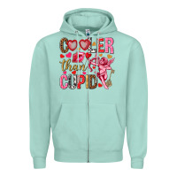 Seafoam Cooler than Cupid Valentine's Day Zipper Hoodie - HowdyJamesFarm