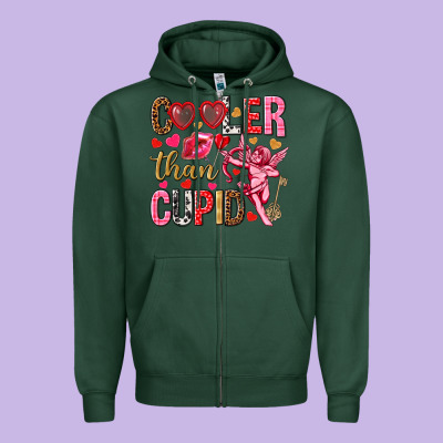 Cooler Than Cupid Valentine's Day Zipper Hoodie Designed By Howdyjamesfarm