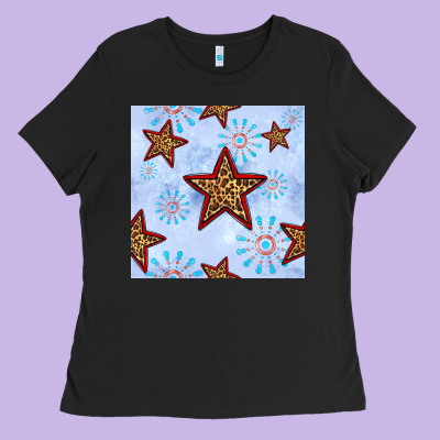 4th Of July Leopard Star Seamless Pattern Ladies Tee Designed By Bundleandbundleshop