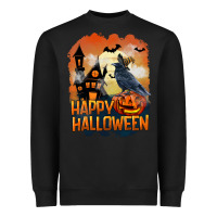 Black Happy Halloween With Crow Heavyweight Sweatshirt - LillyAllenDesigns
