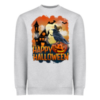 Heather Grey Happy Halloween With Crow Heavyweight Sweatshirt - LillyAllenDesigns