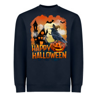 Navy Happy Halloween With Crow Heavyweight Sweatshirt - LillyAllenDesigns