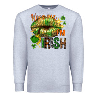 Heather Grey St. Patrick's Kiss me I'm Irish with lip Premium Sweatshirt - HowdyJamesFarm