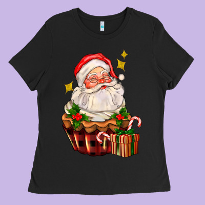 Santa Claus Cupcake Ladies Tee Designed By Adodesignshop