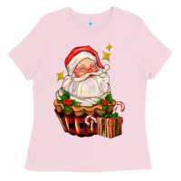 Bubblegum Pink santa claus cupcake Ladies Tee - AdoDesignShop