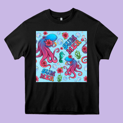 Summer And Octopus Seamless Pattern Heavy Core Tee Designed By Bundleandbundleshop