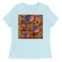 Baby Blue 4th of july hearts seamless pattern Ladies Tee - BundleAndBundleShop