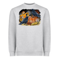 Heather Grey Fall Background With Crow Heavyweight Sweatshirt - LillyAllenDesigns