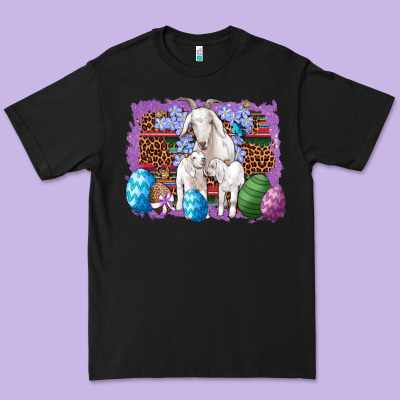 Goat Family Eggs Flowers Leopard Serape Glitter Premium Tee Designed By Artiststas