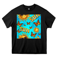 Black sun with butterfly seamless pattern Heavy Core Tee - BundleAndBundleShop