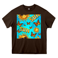 Chocolate Brown sun with butterfly seamless pattern Heavy Core Tee - BundleAndBundleShop