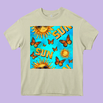 Sun With Butterfly Seamless Pattern Heavy Core Tee Designed By Bundleandbundleshop