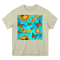 Mossy sun with butterfly seamless pattern Heavy Core Tee - BundleAndBundleShop