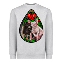 Heather Grey christmas pig Heavyweight Sweatshirt - LillyAllenDesigns