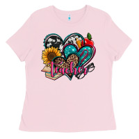 Bubblegum Pink teacher hearts Ladies Tee - Jasminsmagicworld