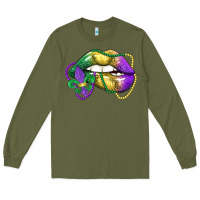 Army Green mardi gras lips Long Sleeve Tee - LillyAllenDesigns