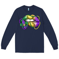 Navy mardi gras lips Long Sleeve Tee - LillyAllenDesigns