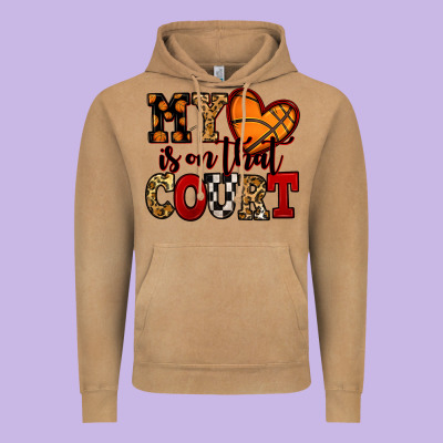 My Heart Is On That Court Basketball Red And Black Vintage Hoodie Designed By Nancycooperartshop