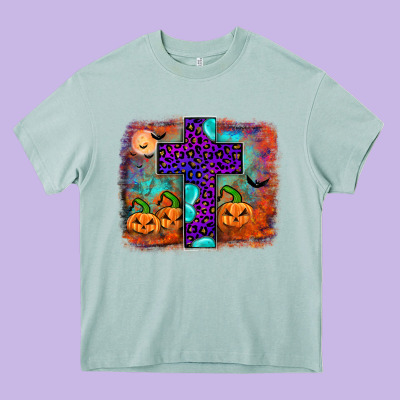 Halloween Cross Heavy Core Tee Designed By Jahusdesignshop