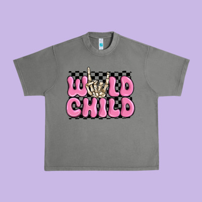 Wild Child Pink Skeleton Urban Heavy Tee Designed By Maliassmallbusiness