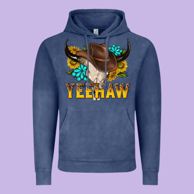 Yeehaw Bull Skull Vintage Hoodie Designed By Nancycooperartshop