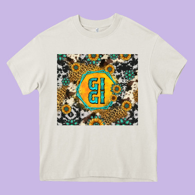 Gigi Sunflower Turquoise Heavy Core Tee Designed By Jasminsmagicworld