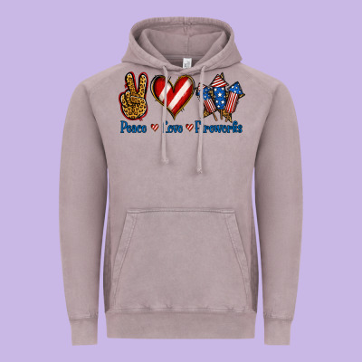 Peace Love Fireworks Vintage Hoodie Designed By Jasminsmagicworld