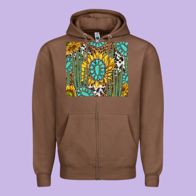 Western Cactus With Sunflowers And Turquoise Tumbler Tbs Zipper Hoodie Designed By Tumblerdesignbyshophia