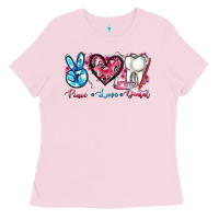 Bubblegum Pink peace love dental Ladies Tee - AdoDesignShop