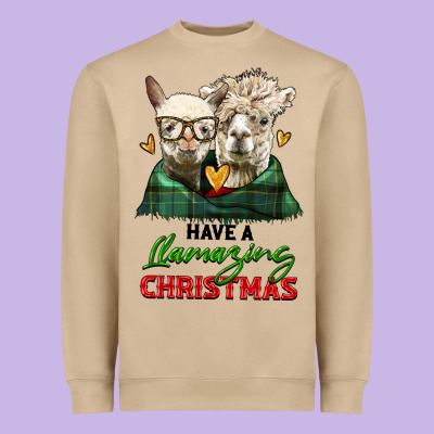 Have A Llamazing Christmas Alpaca Head Heavyweight Sweatshirt Designed By Lillyallendesigns