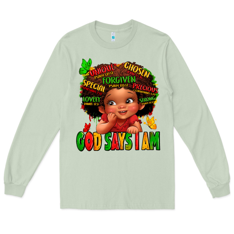 God Says I Am Juneteenth Kid Long Sleeve Tee by LillyAllenDesigns | Teevron