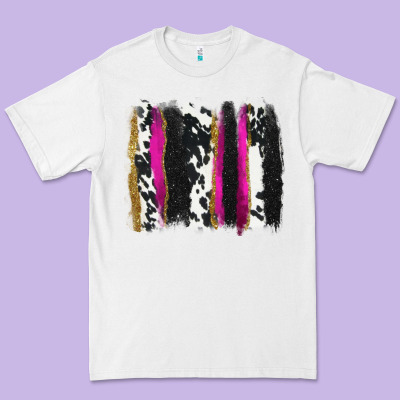 Cow , Yellow And Pink Glitter Brushstrokes Premium Tee Designed By Adodesignshop