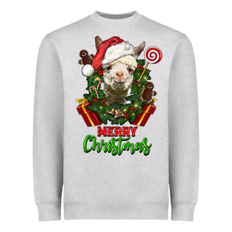 Merry Christmas Alpaca Face Heavyweight Sweatshirt by LillyAllenDesigns | Teevron