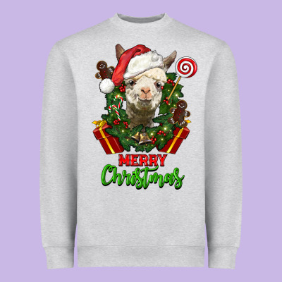 Merry Christmas Alpaca Face Heavyweight Sweatshirt Designed By Lillyallendesigns