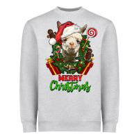 Heather Grey merry christmas alpaca face Heavyweight Sweatshirt - LillyAllenDesigns