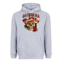 Heather Grey Chingona with roses Mexico Heavyweight Hoodie - HowdyJamesFarm