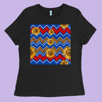 4th Of July Sunflower Seamless  Pattern Ladies Tee Designed By Bundleandbundleshop