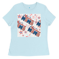 Baby Blue american mama seamless pattern Ladies Tee - BundleAndBundleShop