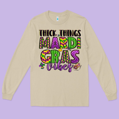 Thick Things Mardi Gras Vibes Long Sleeve Tee Designed By Lillyallendesigns