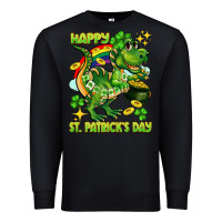 Black Happy St. Patrick's Day T-rex Premium Sweatshirt - CowGirlArtShop