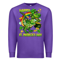 Purple Happy St. Patrick's Day T-rex Premium Sweatshirt - CowGirlArtShop